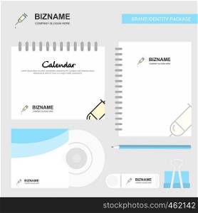 Syringe Logo, Calendar Template, CD Cover, Diary and USB Brand Stationary Package Design Vector Template