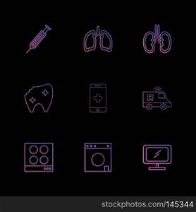 syringe , lungs , kidneys , teeth , mobile , ambulance , tv, icon, vector, design,  flat,  collection, style, creative,  icons