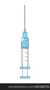 Syringe semi flat color vector element. Full sized object on white. Immunization. Shot of medical substance. Vaccination simple cartoon style illustration for web graphic design and animation. Syringe semi flat color vector element