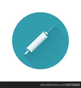 Syringe Vector Illustration in Flat Style Design. Syringe for injections vector in flat style. Sterile medical supplies for vaccinations and anesthesia. Illustration for health care concepts. Isolated on white background