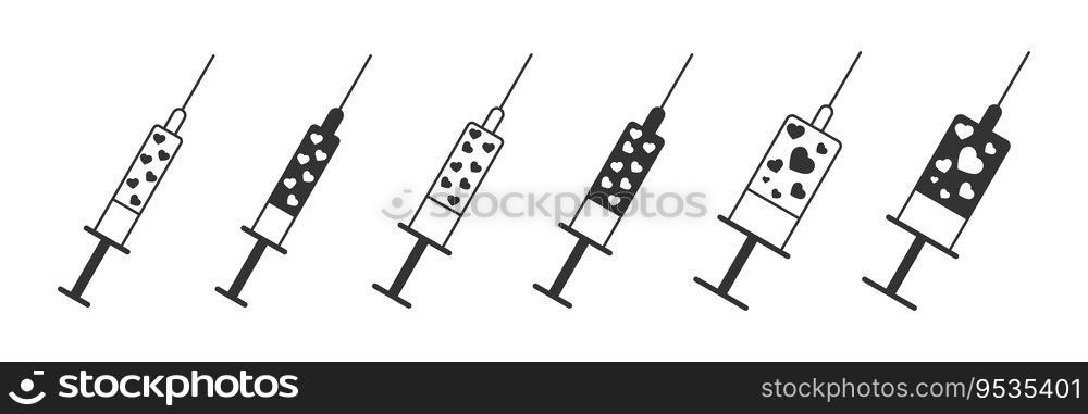 Syringe with hearts inside. Love injection concept. Vector illustration.