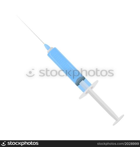 Syringe with medical drug semi flat color vector object. Full realistic item on white. Clinical treatment isolated modern cartoon style illustration for graphic design and animation. Syringe with medical drug semi flat color vector object