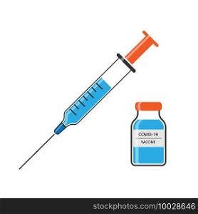 Syringe with needle and vaccination vial, Vaccine injection icon. Syringe with needle and vaccination vial, Vaccine injection for your design