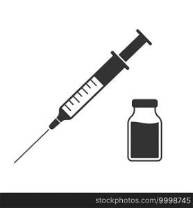 Syringe with needle and vaccination vial, Vaccine injection icon. Syringe with needle and vaccination vial, Vaccine injection for your design