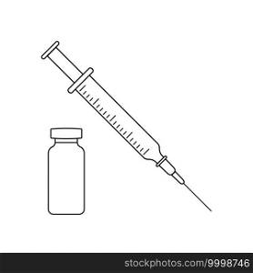 Syringe with needle and vaccination vial, Vaccine injection vector icon. Syringe with needle and vaccination vial, Vaccine injection icon for your design