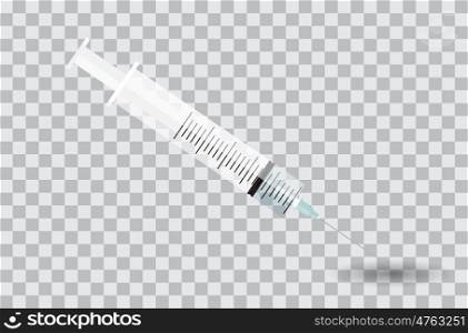 Syringe with needle on transparent background - shot. Vector Illustration. EPS10. Syringe with needle on transparent background - shot. Vector Ill