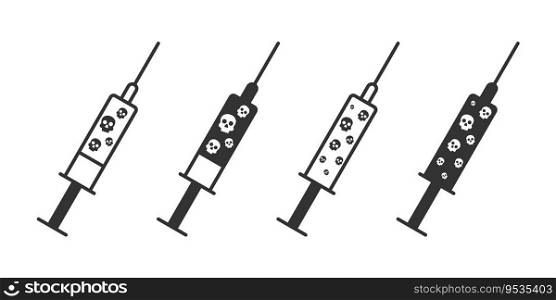 Syringe with skull symbols inside. Drugs or poison concept. lethal injection. Vector illustration.