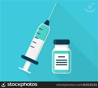 Syringe with vaccine for COVID 19 in a flat design
