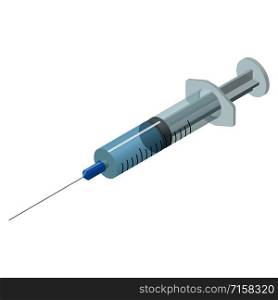 Syringe with vaccine isolated on white background. Isometric vector medical illustration.