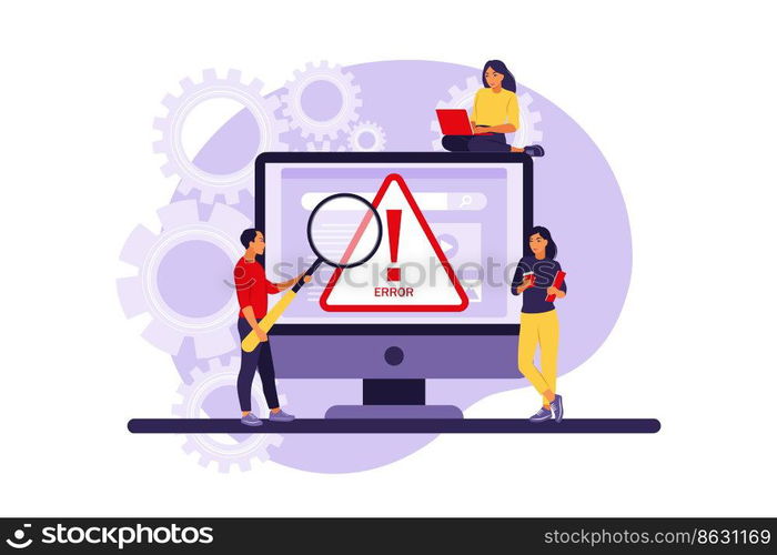 System error concept. Programmers working with system error. Vector illustration. Flat.