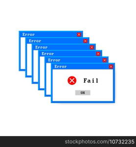 System error vector icon failure pc interface. Error message computer window alert popup.. System error vector icon failure pc interface. Error message computer window alert popup