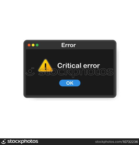 System error vector icon failure pc interface. Error message computer window alert popup.. System error vector icon failure pc interface. Error message computer window alert popup