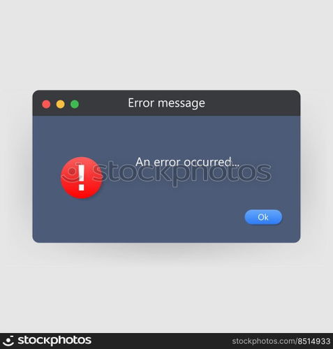 System error vector icon failure pc interface. Error message computer window alert popup.. System error vector icon failure pc interface. Error message computer window alert popup