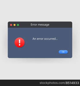 System error vector icon failure pc interface. Error message computer window alert popup.. System error vector icon failure pc interface. Error message computer window alert popup