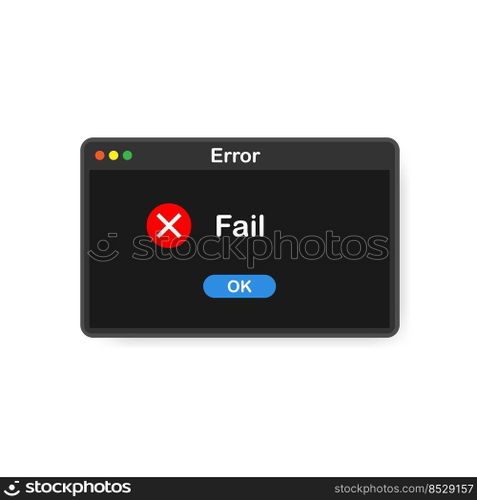 System error vector icon failure pc interface. Error message computer window alert popup.. System error vector icon failure pc interface. Error message computer window alert popup