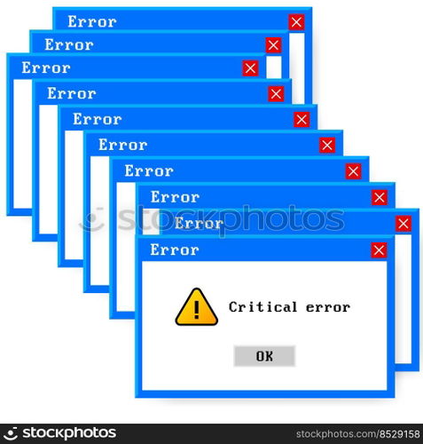 System error vector icon failure pc interface. Error message computer window alert popup.. System error vector icon failure pc interface. Error message computer window alert popup