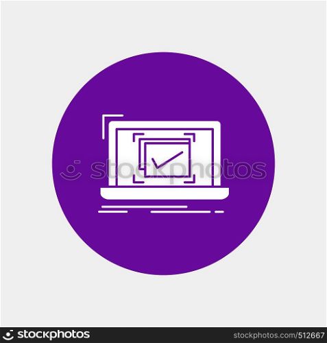 system, monitoring, checklist, Good, OK White Glyph Icon in Circle. Vector Button illustration. Vector EPS10 Abstract Template background