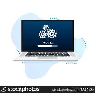 System software update, data update or synchronize with progress bar on the screen. Vector Illustration. System software update, data update or synchronize with progress bar on the screen. Vector Illustration.