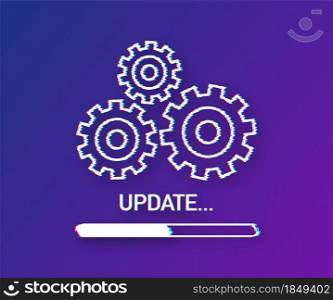 System software update or upgrade. Banner new update, Glitch icon. Vector illustration. System software update or upgrade. Banner new update, Glitch icon. Vector illustration.