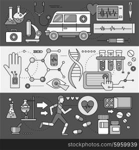 System technology for health research. Laboratory biology and chemical, analysis human, microscope and diagnosis, biotechnology and scan mhealth and pharmacology illustration. Set of thin, lines icons