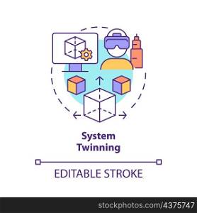 System twinning concept icon. Model-based engineering abstract idea thin line illustration. Create digital twin. Isolated outline drawing. Editable stroke. Roboto-Medium, Myriad Pro-Bold fonts used. System twinning concept icon