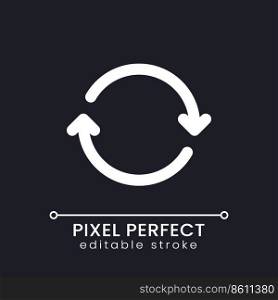 System upgrade pixel perfect white linear ui icon for dark theme. Download update files. Vector line pictogram. Isolated user interface symbol for night mode. Editable stroke. Poppins font used. System upgrade pixel perfect white linear ui icon for dark theme