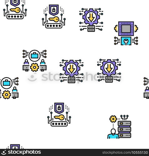 System Work Process Vector Seamless Pattern Thin Line Illustration. System Work Process Vector Seamless Pattern