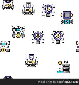 System Work Process Vector Seamless Pattern Thin Line Illustration. System Work Process Vector Seamless Pattern