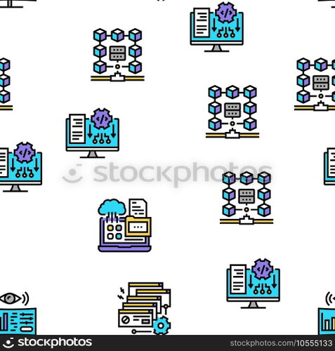 System Work Process Vector Seamless Pattern Thin Line Illustration. System Work Process Vector Seamless Pattern