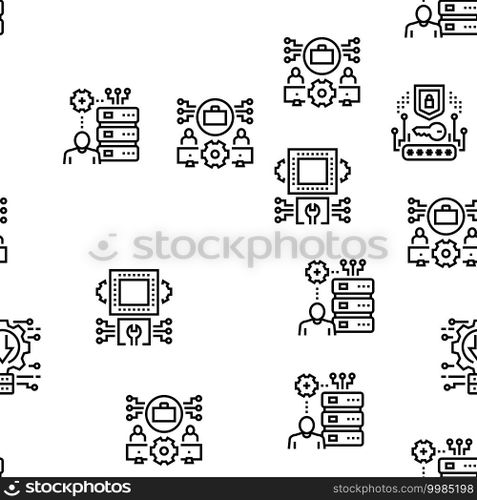 System Work Process Vector Seamless Pattern Thin Line Illustration. System Work Process Vector Seamless Pattern