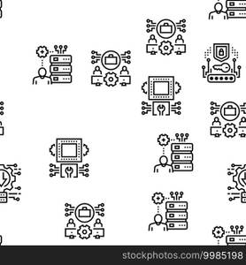System Work Process Vector Seamless Pattern Thin Line Illustration. System Work Process Vector Seamless Pattern