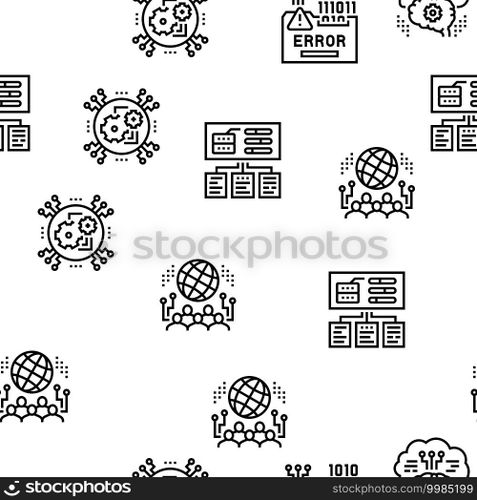 System Work Process Vector Seamless Pattern Thin Line Illustration. System Work Process Vector Seamless Pattern
