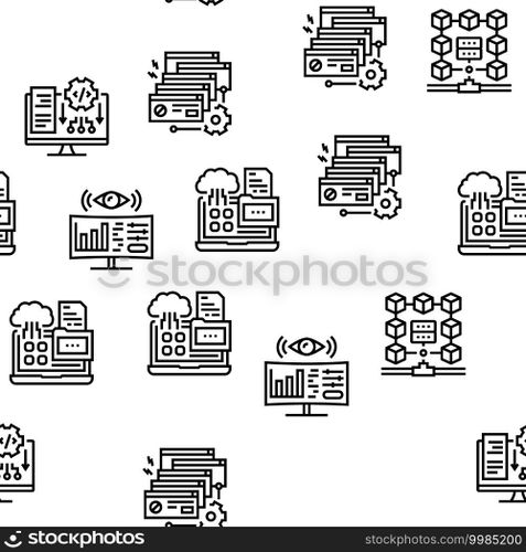 System Work Process Vector Seamless Pattern Thin Line Illustration. System Work Process Vector Seamless Pattern