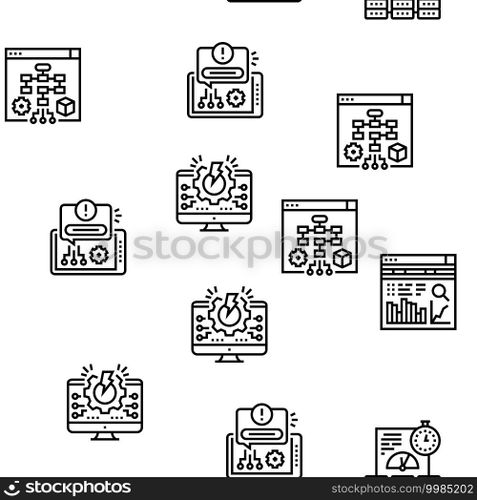 System Work Process Vector Seamless Pattern Thin Line Illustration. System Work Process Vector Seamless Pattern