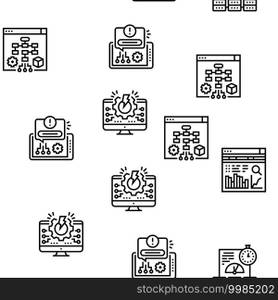 System Work Process Vector Seamless Pattern Thin Line Illustration. System Work Process Vector Seamless Pattern