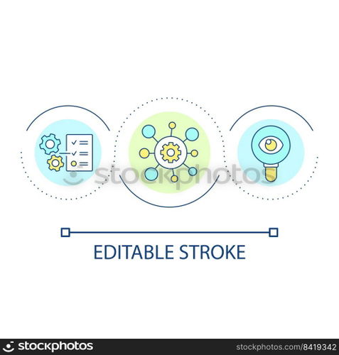 Systematization in data analytics loop concept icon. Information studying process. Management abstract idea thin line illustration. Isolated outline drawing. Editable stroke. Arial font used. Systematization in data analytics loop concept icon