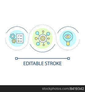 Systematization in data analytics loop concept icon. Information studying process. Management abstract idea thin line illustration. Isolated outline drawing. Editable stroke. Arial font used. Systematization in data analytics loop concept icon