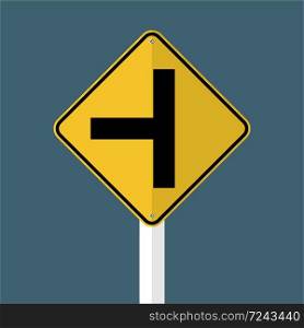 T-Junction Traffic Road Sign isolated on grey sky background,vector illustration EPS 10