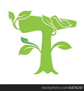 T letter ecology nature element vector icon. Lettering icon vector logo design