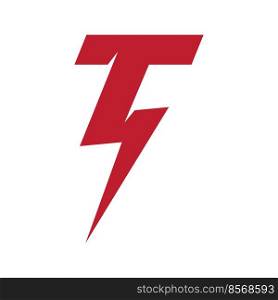 T letter initial Power lightning logo vector design