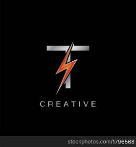 T Letter Logo, Abstract Techno Thunder Bolt Vector Template Design.