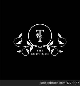 T Letter Logo Boutique Luxury Nature Floral Flower. Monogram vector design concept letter and floral flower with leaf for initial, fashion brand, and luxuries business identity.