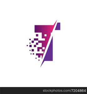 T Letter Logo Design with Digital Pixels in concept strokes