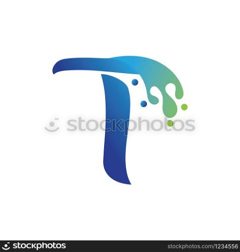 T letter logo design with water splash ripple template
