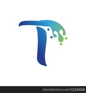 T letter logo design with water splash ripple template