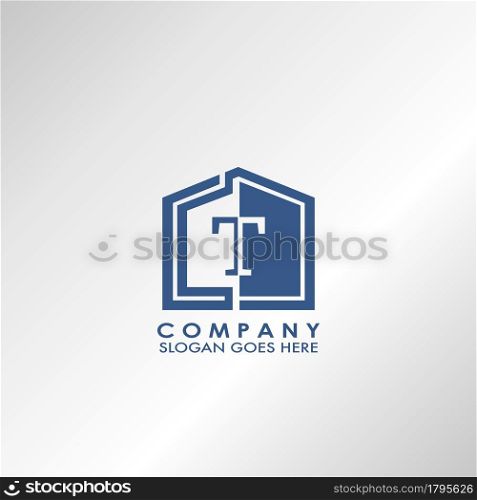 T letter logo, initial half negative space letter design for business, building and property style.