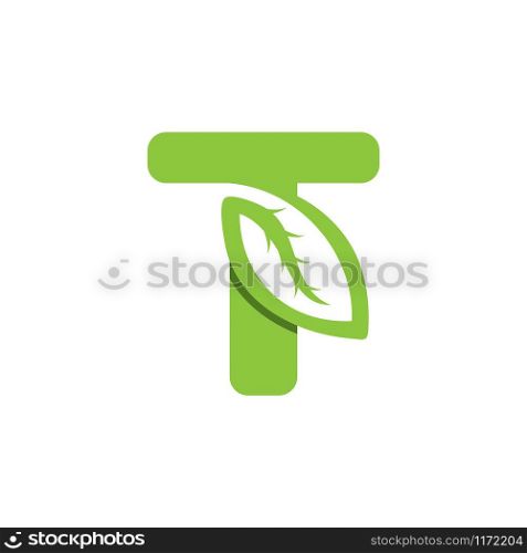 T Letter logo leaf concept template design