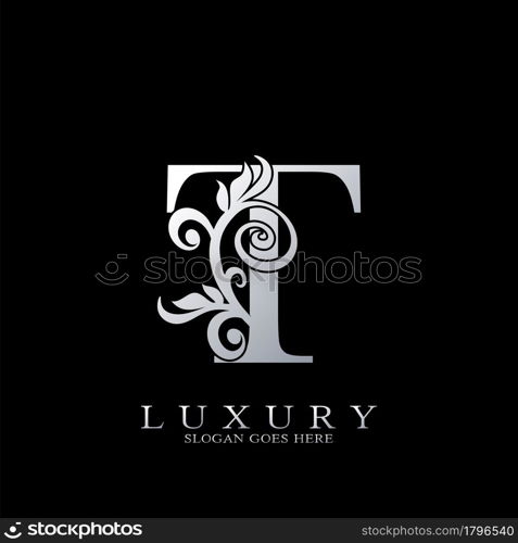 T Letter Logo Monogram Luxury Initial Logo vector template design silver.