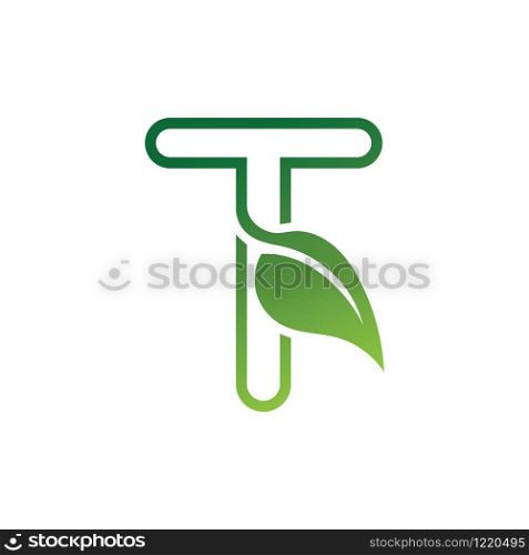 T Letter with leaf logo or symbol concept template design