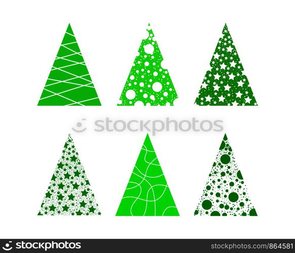 t of vector Christmas tree icons for design and decoration. Flat design.